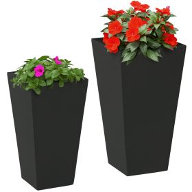2-Pack Outdoor Planter Set, Flower Pots with Drainage Holes, Durable & Stackable Plant Pot, 22in & 18in, for Porch, Entryway, Patio, Yard, Garde (Option: Black-420x420x670 mm)
