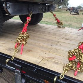 Chain Load Binder, 5/16' Tie Down Kit W/ 6600LBS Working Load Capacity And Two Grab Hooks, Includes (4) Ratchet Binders - (4) 21' Grade 80 Chains (Option: Multicolor)