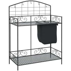 Folding Potting Bench Table, Metal Garden Workstation, Work Bench with Large Build-In Bag with Cover, 5 Hanging Hooks & Storage Shelf, Flourishe (Option: Black-1290x875x65 mm)
